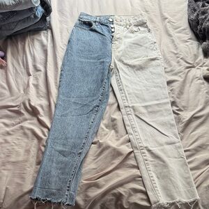 PacSun Two-Tone Straight Leg Jeans in Blue and Cream